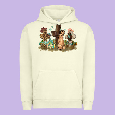 Western Rabbit Bunny With Crosses Easter Day Urban Hoodie Designed By Howdyjamesfarm