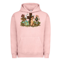 Pigment Salmon Western rabbit bunny with crosses Easter Day Urban Hoodie - HowdyJamesFarm