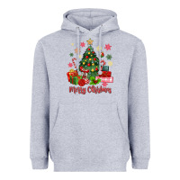 Heather Grey merry christmas tree with gift box Heavyweight Hoodie - MaliasSmallBusiness
