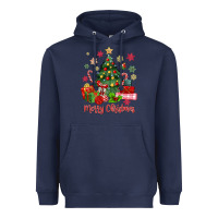 Navy merry christmas tree with gift box Heavyweight Hoodie - MaliasSmallBusiness