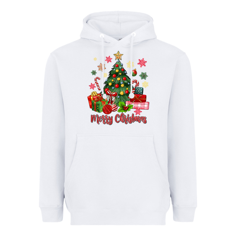 Merry Christmas Tree With Gift Box Heavyweight Hoodie by MaliasSmallBusiness | Teevron
