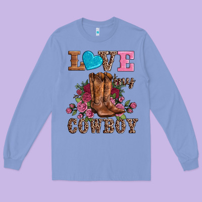 Valentines Day Love My Cowboy Long Sleeve Tee Designed By Adodesignshop