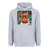 Heather Grey Merry Christmas with camper van Heavyweight Hoodie - NancyCooperArtShop