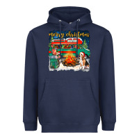 Navy Merry Christmas with camper van Heavyweight Hoodie - NancyCooperArtShop