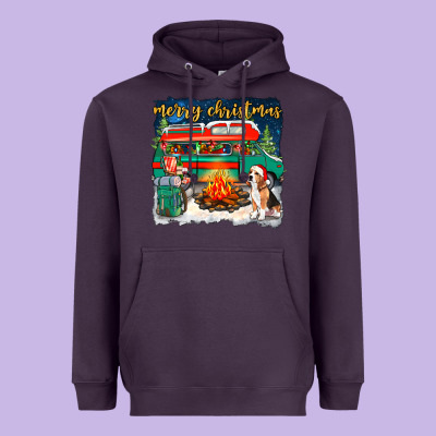 Merry Christmas With Camper Van Heavyweight Hoodie Designed By Nancycooperartshop