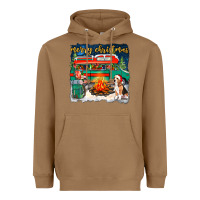 Toasted Coconut Merry Christmas with camper van Heavyweight Hoodie - NancyCooperArtShop