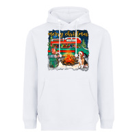 White Merry Christmas with camper van Heavyweight Hoodie - NancyCooperArtShop