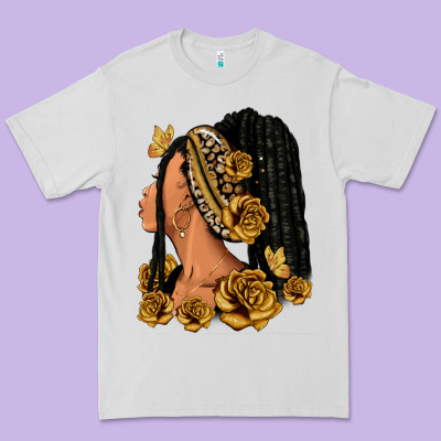 Premium Tee Gold roses afro woman