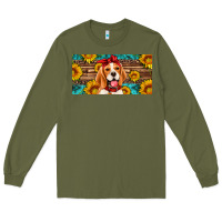 Army Green beagle with sunflowers license plate Long Sleeve Tee - Artiststas