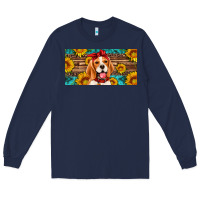 Navy beagle with sunflowers license plate Long Sleeve Tee - Artiststas