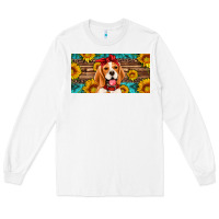 White beagle with sunflowers license plate Long Sleeve Tee - Artiststas