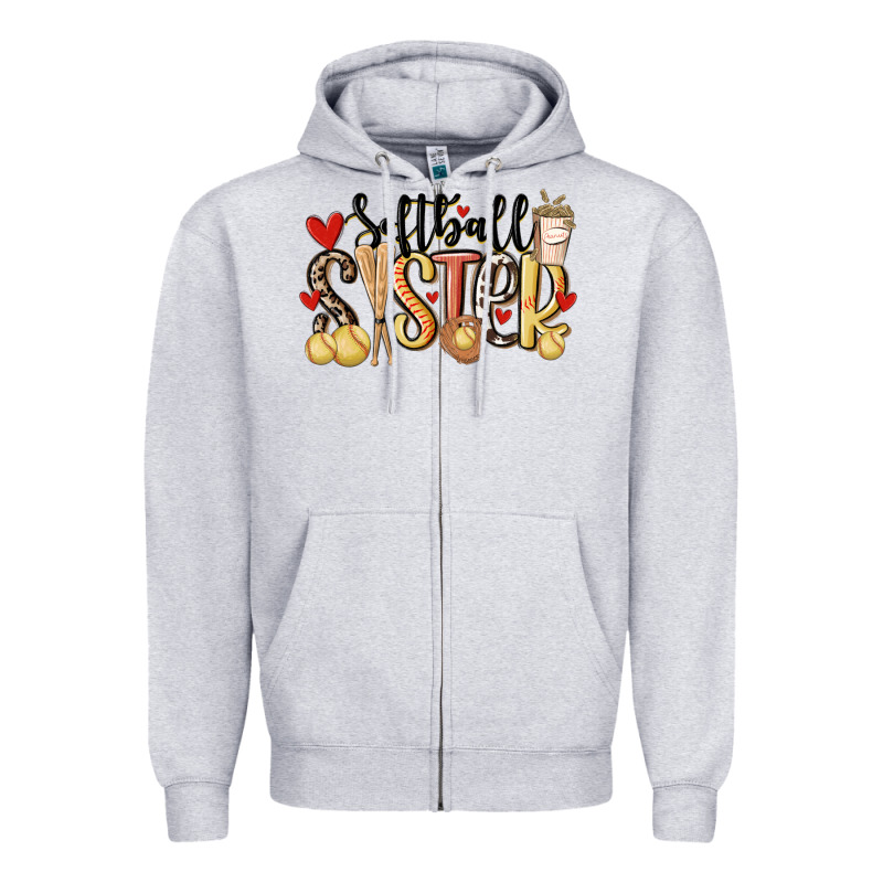 Softball Sister Zipper Hoodie by MaliasSmallBusiness | Teevron
