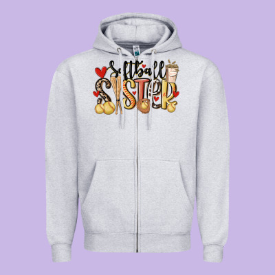 Softball Sister Zipper Hoodie Designed By Maliassmallbusiness