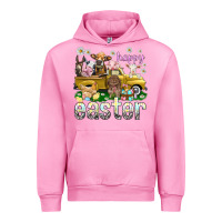 Fuchsia Pink Happy Easter truck with farm animals Easter Day Urban Hoodie - HowdyJamesFarm