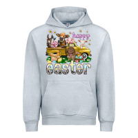 Heather Grey Happy Easter truck with farm animals Easter Day Urban Hoodie - HowdyJamesFarm