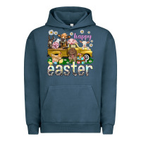 Pigment Midnight Navy Happy Easter truck with farm animals Easter Day Urban Hoodie - HowdyJamesFarm
