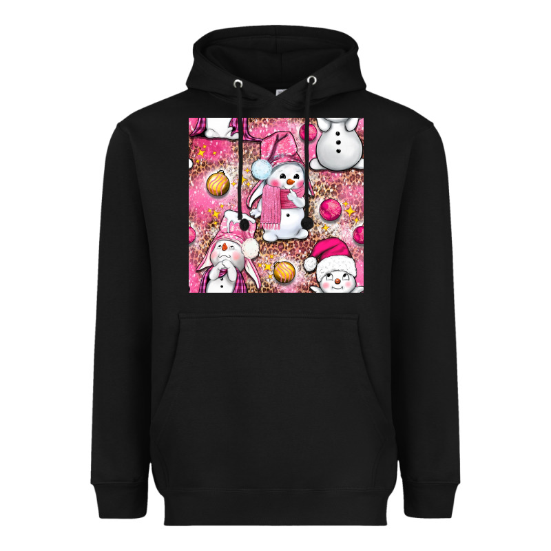 Pink Christmas Cute Snowman Heavyweight Hoodie by NancyCooperArtShop | Teevron
