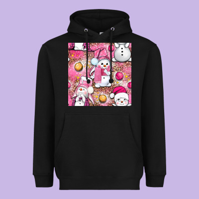 Pink Christmas Cute Snowman Heavyweight Hoodie Designed By Nancycooperartshop