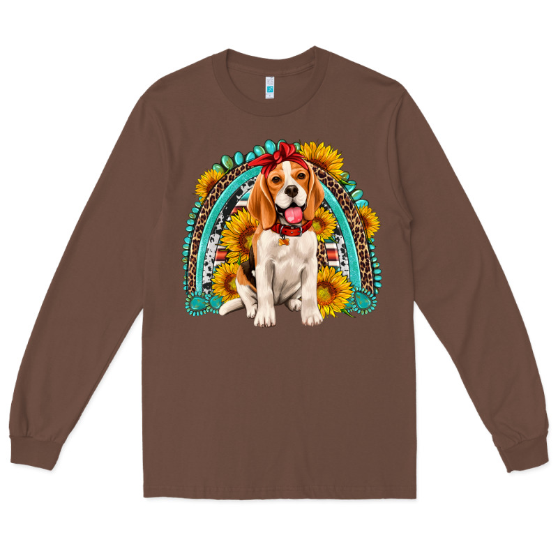 Beagle Turquoise And Sunflowers Rainbow Long Sleeve Tee by Artiststas | Teevron