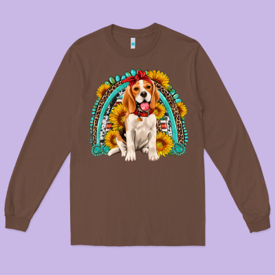 Beagle Turquoise And Sunflowers Rainbow Long Sleeve Tee Designed By Artiststas
