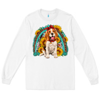 White beagle turquoise and sunflowers rainbow Long Sleeve Tee - Artiststas