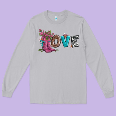 Valentines Day Love And Boots Long Sleeve Tee Designed By Adodesignshop