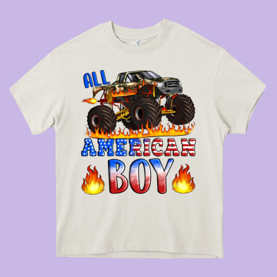 All American Boy Monster Truck Heavy Core Tee Designed By Artiststas