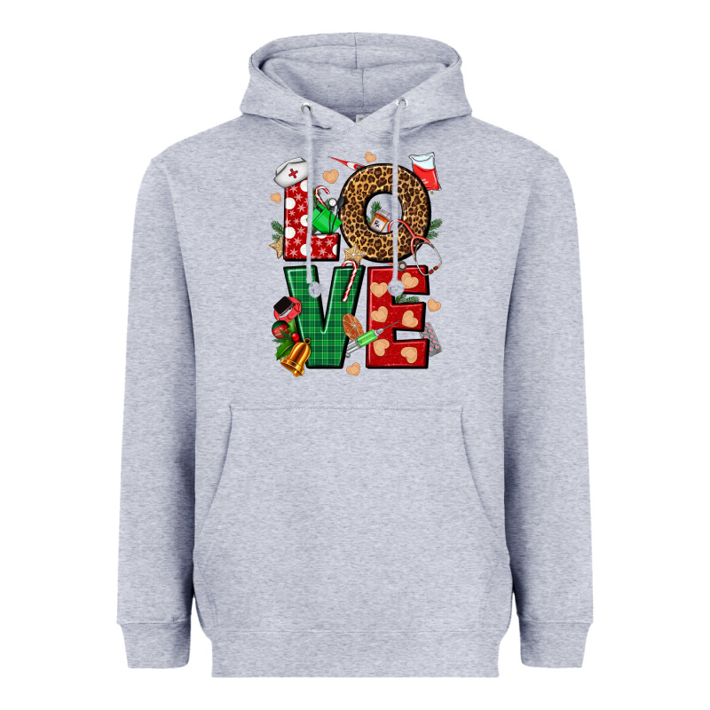 Love Nurse Christmas Heavyweight Hoodie by NancyCooperArtShop | Teevron