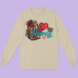 Valentines Day Howdy And Boots Long Sleeve Tee Designed By Adodesignshop