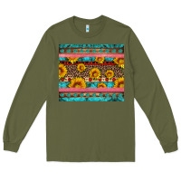 Army Green western sunflowers turquoise Long Sleeve Tee - Artiststas