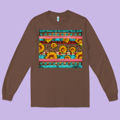 Western Sunflowers Turquoise Long Sleeve Tee Designed By Artiststas