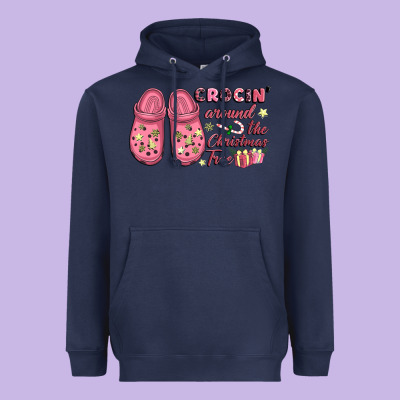 Pink Christmas Crocin' Around The Christmas Tree Heavyweight Hoodie Designed By Nancycooperartshop