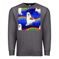 Charcoal Heather Pride lgbtq ghosts and heart with rainbow seamless Premium Sweatshirt - BundleAndBundleShop