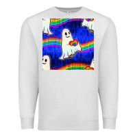 Oatmeal Heather Pride lgbtq ghosts and heart with rainbow seamless Premium Sweatshirt - BundleAndBundleShop