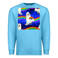 Ocean Blue Pride lgbtq ghosts and heart with rainbow seamless Premium Sweatshirt - BundleAndBundleShop