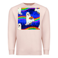 Pale Pink Pride lgbtq ghosts and heart with rainbow seamless Premium Sweatshirt - BundleAndBundleShop