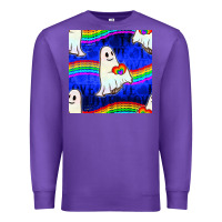 Purple Pride lgbtq ghosts and heart with rainbow seamless Premium Sweatshirt - BundleAndBundleShop