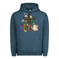 Pigment Midnight Navy He is risen Easter Day Urban Hoodie - HowdyJamesFarm