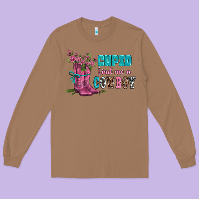 Velantines Day Cupid Find Me A Cowboy Long Sleeve Tee Designed By Adodesignshop