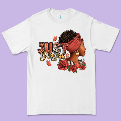 Premium Tee Just blessed afro woman with roses