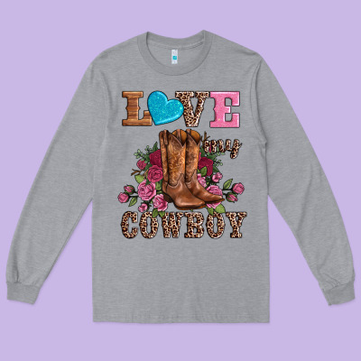 Valentines Day Love My Cowboy Long Sleeve Tee Designed By Adodesignshop