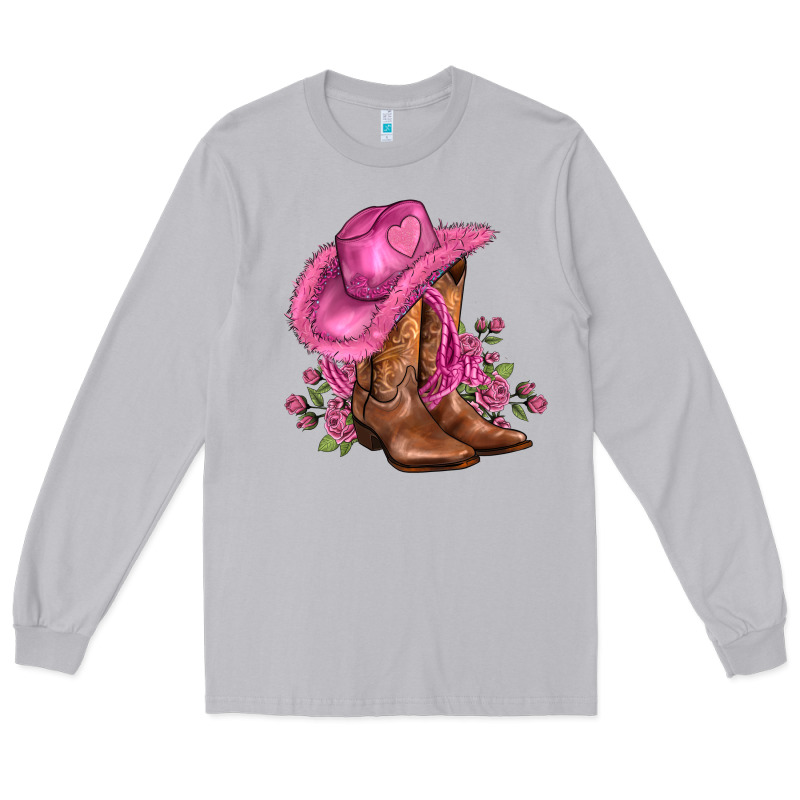 Valentines Day Boots Cowgirl Hat And Roses Long Sleeve Tee by AdoDesignShop | Teevron