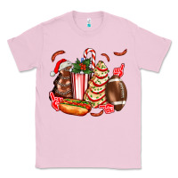 Bubblegum Pink Christmas tree cake American football  ball and hot dogs ado Classic Tee - AdoDesignShop