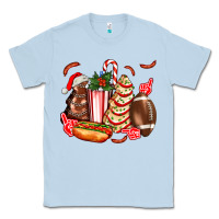 Dusty Blue Christmas tree cake American football  ball and hot dogs ado Classic Tee - AdoDesignShop