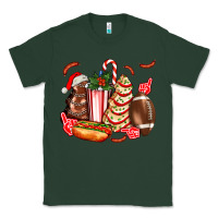 Sports Green Christmas tree cake American football  ball and hot dogs ado Classic Tee - AdoDesignShop