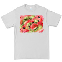 Dove Grey watermelon strawberry kiwi background Premium Tee - BarkalooDesign