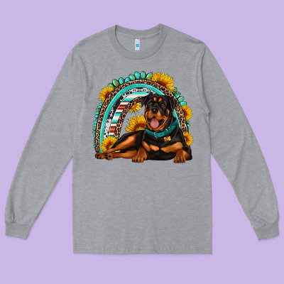 Rottweiler  Rainbow Long Sleeve Tee Designed By Artiststas