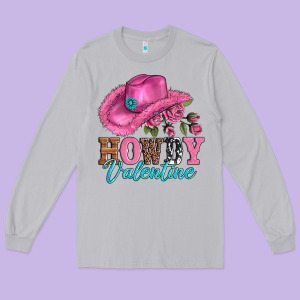 Valentines Day Cowgirl Hat And Howdy Long Sleeve Tee Designed By Adodesignshop