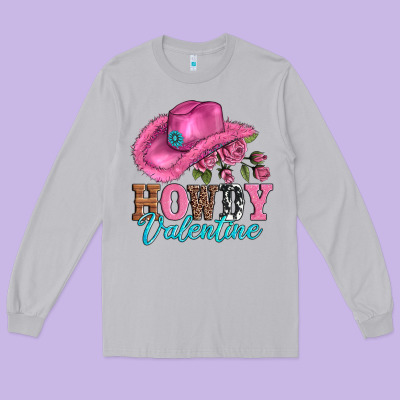 Valentines Day Cowgirl Hat And Howdy Long Sleeve Tee Designed By Adodesignshop