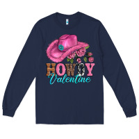 Navy valentines day cowgirl hat and howdy Long Sleeve Tee - AdoDesignShop